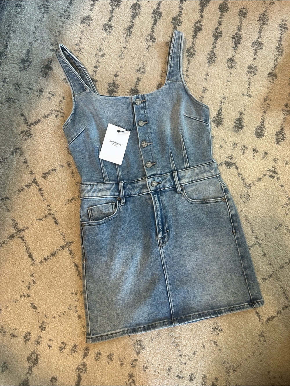 Hidden Denim Button-Front Mini Dress - Light Wash Blue